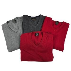 Mens Jos A Bank 100% Cashmere Sweater Lot Size Large Gray Red V-Neck